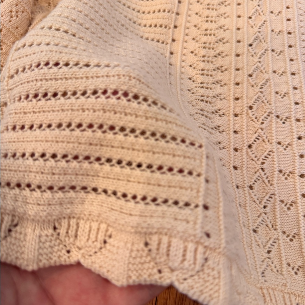 Sezane Cream Openwork Cropped Crewneck Sweater - Picture 3 of 7